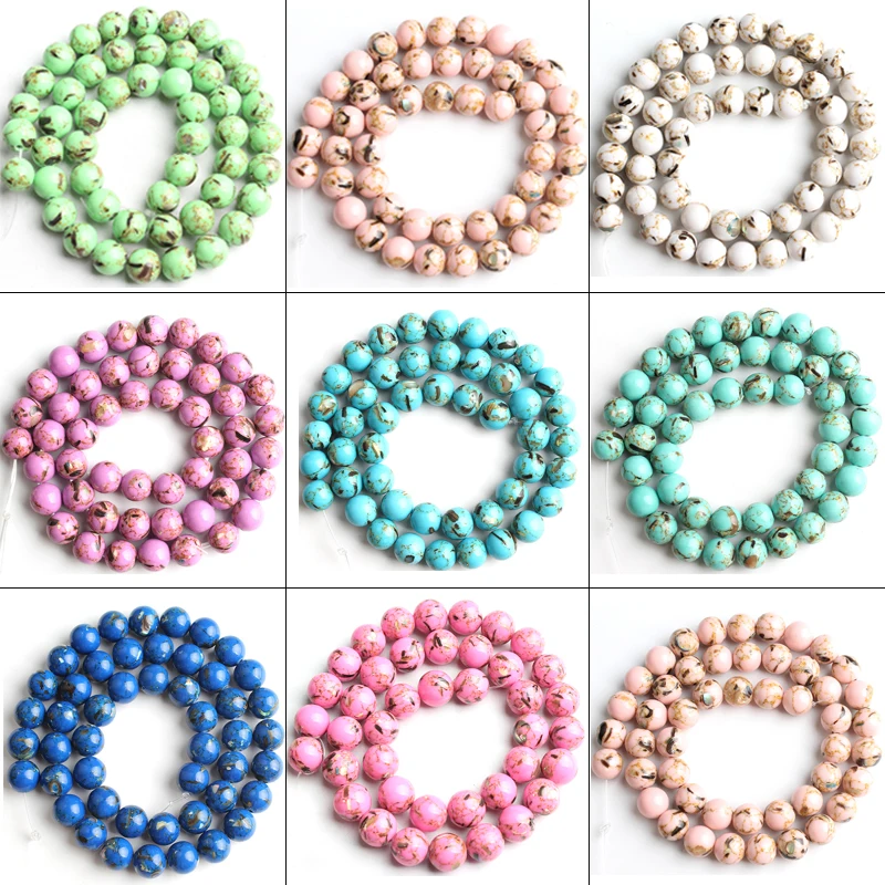 

Shell Howlite Turquoises Stone Beads Round Loose Spacer Beads For Jewelry Making DIY Bracelets 15''Strand 4/6/8/10/12mm