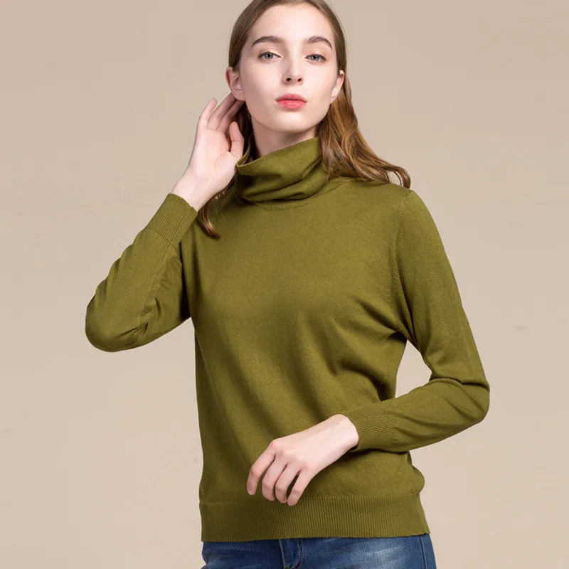 

Women Real Silk Sweater Full Pullovers Turtleneck Sweet Cashmere Sweater Comfortable Soft Female Sweaters 7056