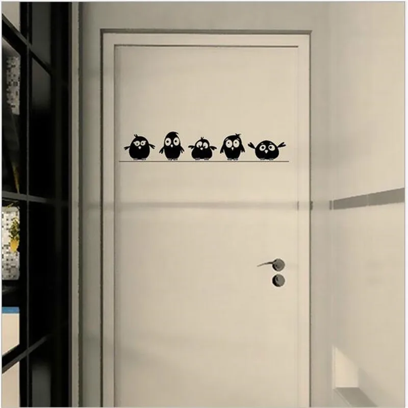 1PCS Carved New Five Black Bird Small Wall Stickers For Kids Rooms FUNNY Home Decorative Sticker Wall Decor DOOR STICKER 10*57CM