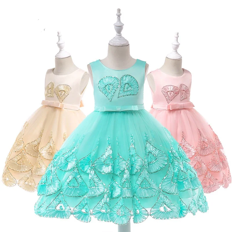 

L5033 New Fashion children's embroidered love drops shape Princess Dress sequins Wedding Dresses Children Girl Dress