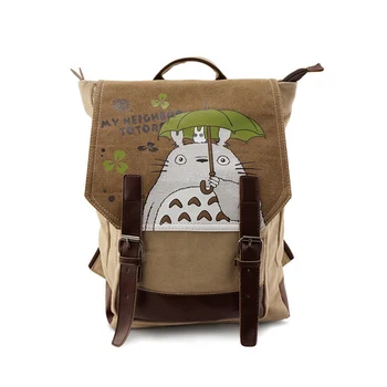 

Totoro Backpack Canvas Teenagers School Bags Cartoon Embossing Leather Backpacks Boys Large Schoolbag Girls Mochila BP0170