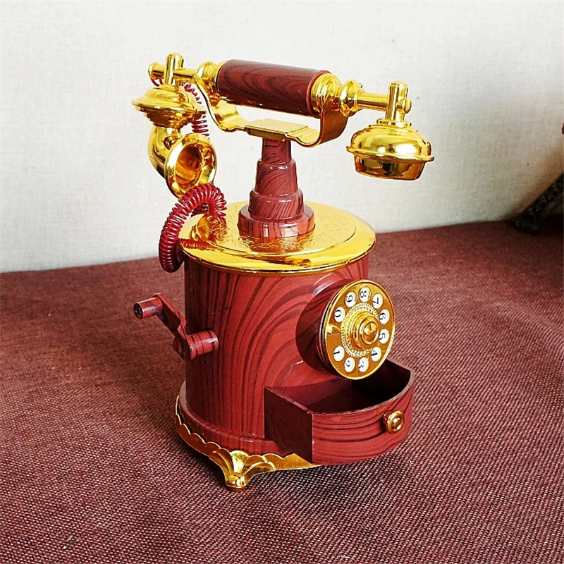 HAOCHU Vintage Telephone Music Box Model Clockwork Collection Crafts Birthday Gifts Kids Toys Jewelry Boxes