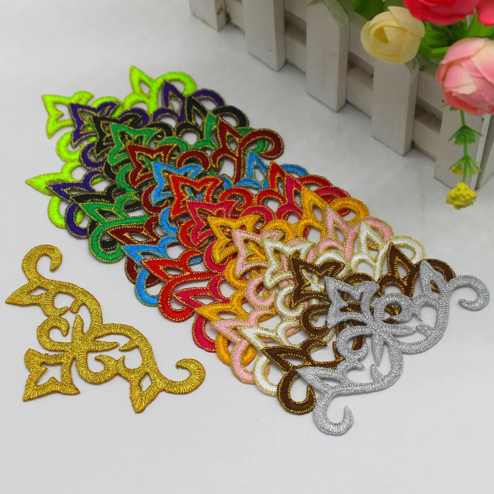 

YACKALASI Cosplay Flower Lace Appliqued Diy Gold Costumes Trims Iron On Embroidery Patches Fabric Gold and Silver flower 9.5*5cm