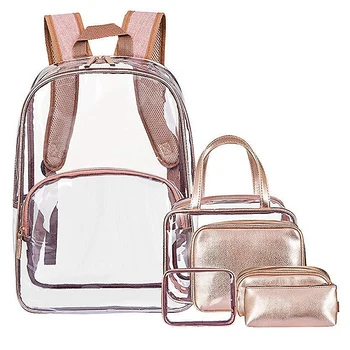 

6 in 1 Clear Backpack School Bookbag Pencil Case Transparent Makeup Bags Female Male PVC Travel Bag