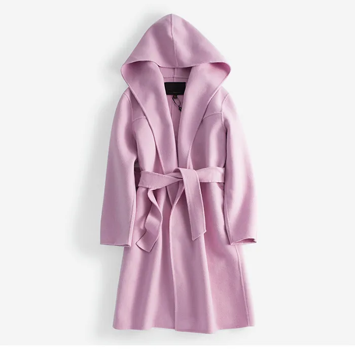 

double face 100%woolen women's fashion hooded belt cardigan overcoat no-buckle mid-long 5color S/M/L/XL