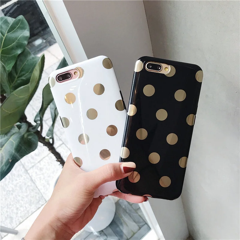 Luxury Gold Plating Polka Dot Case For iPhone 8 6 6S 7 Plus TPU Fashion for XS MAX XR X iPhone11 Pro Soft Back Cover |