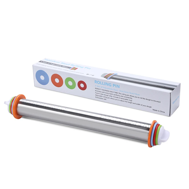1pc Kitchen Baking Tools Stainless steel Rolling Pins 17&quot Adjustable Roller with Removable Rings Fondant Pin | Дом и сад