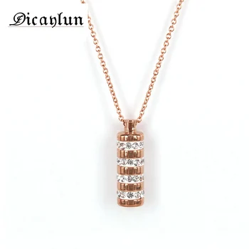 

DICAYLUN Stainless Steel Cylinder Necklace Rose Gold Zircon Pendant Jewelry for Women Men Mini Cubic Zirconia Circle Jewellery
