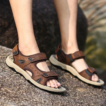

Summer Beach Sandals Men Pu Leather Shoes Hollow Sandals Male Flip Flops Flats Soft Footwear Casual Shoes Plus Size Chaussure