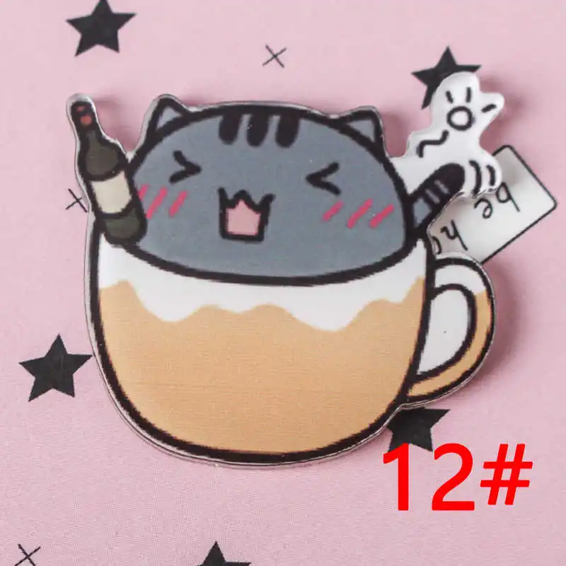 1 шт. Милая чашка в виде кошки Мультяшные значки на булавке Kawaii значок bacgets на рюкзак значки на одежду акриловые значки Z67 - Цвет: 12