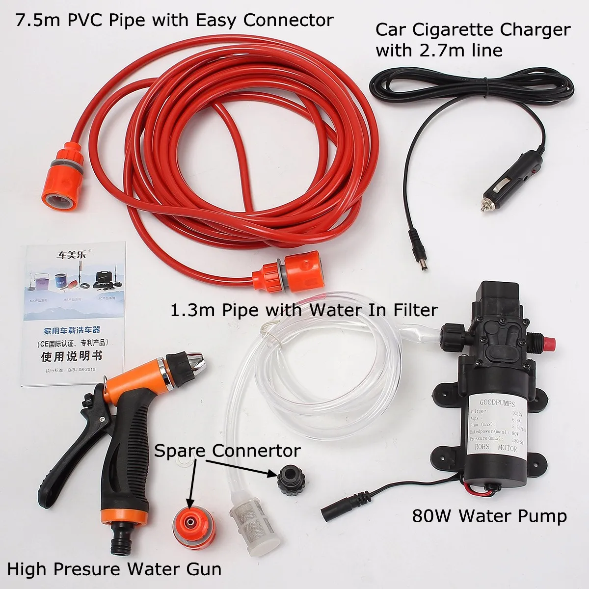 

130PSI Pressure Self-priming Electric Car Wash Washer Water Pump DC 12V Washing Machine Cigarette Lighter