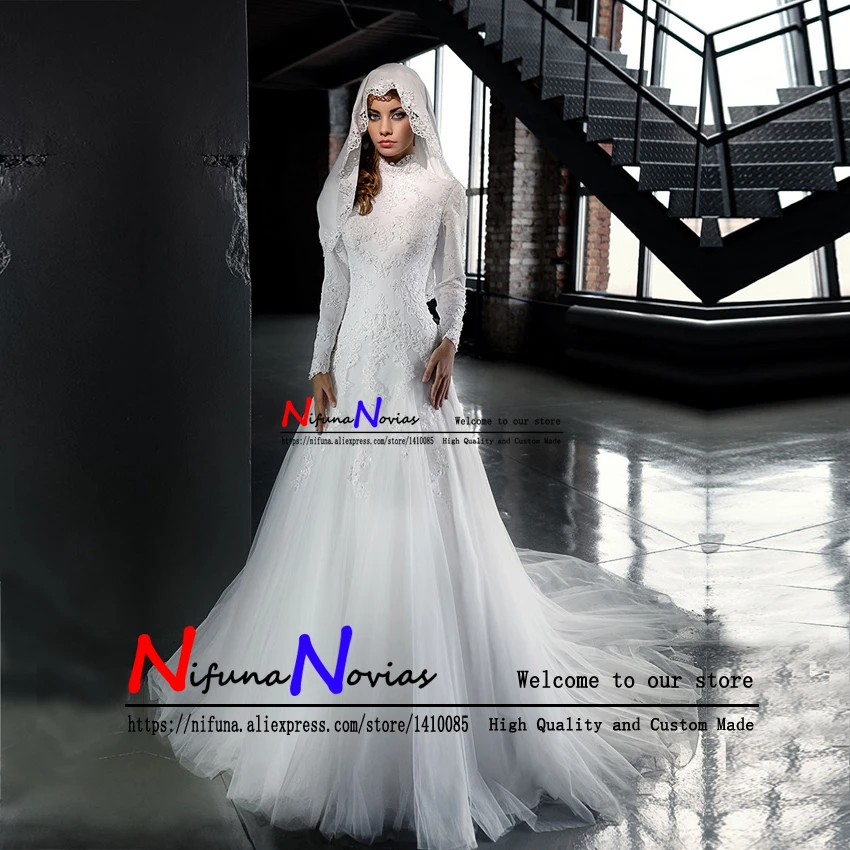 Vestido de novia свадебное платье мусульманское с длинными рукавами элегантные