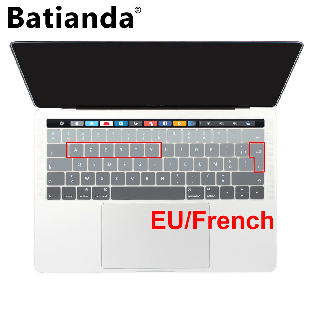 Евро AZERTY ультра-тонкий мягкий силиконовый защитный чехол для клавиатуры для Macbook Pro 13 15 Touch Bar A2159 A1706 A1707 A1989 A1990