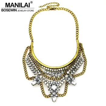 

MANILAI Fashion Women Charm Jewelry Accessories Rhinestones Choker Semiarc Chain Metal Loop Crystal Pendants Necklaces Vintage