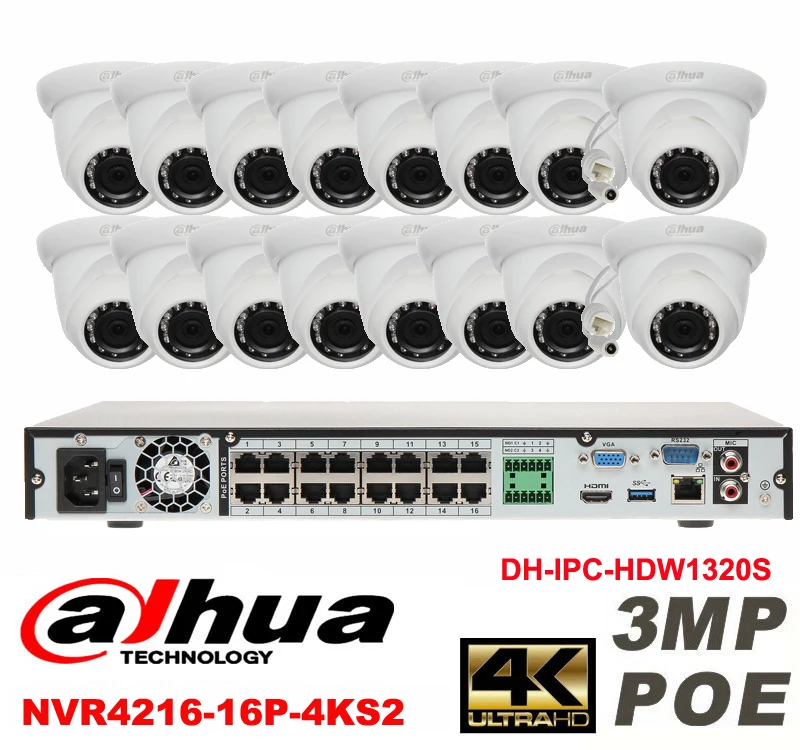 Dahua оригинальный 16CH 3MP H2.64 DH-IPC-HDW1320S 16 шт. сетевая камера POE DHI-NVR4216-16P-4KS2 купольная
