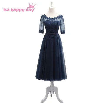 

navy blue corset fitted homecomming tea party special occasion tea length formal dresses ball gowns for special occasion H4059