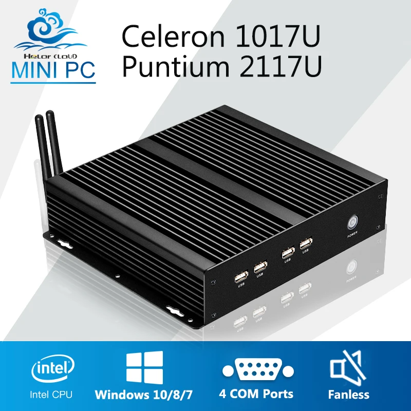 Мини ПК безвентиляторный промышленный ПК 4* COM Мини компьютер Pentium 2117U Celeron 1007U RS232 HDMI VGA wifi USB компьютер