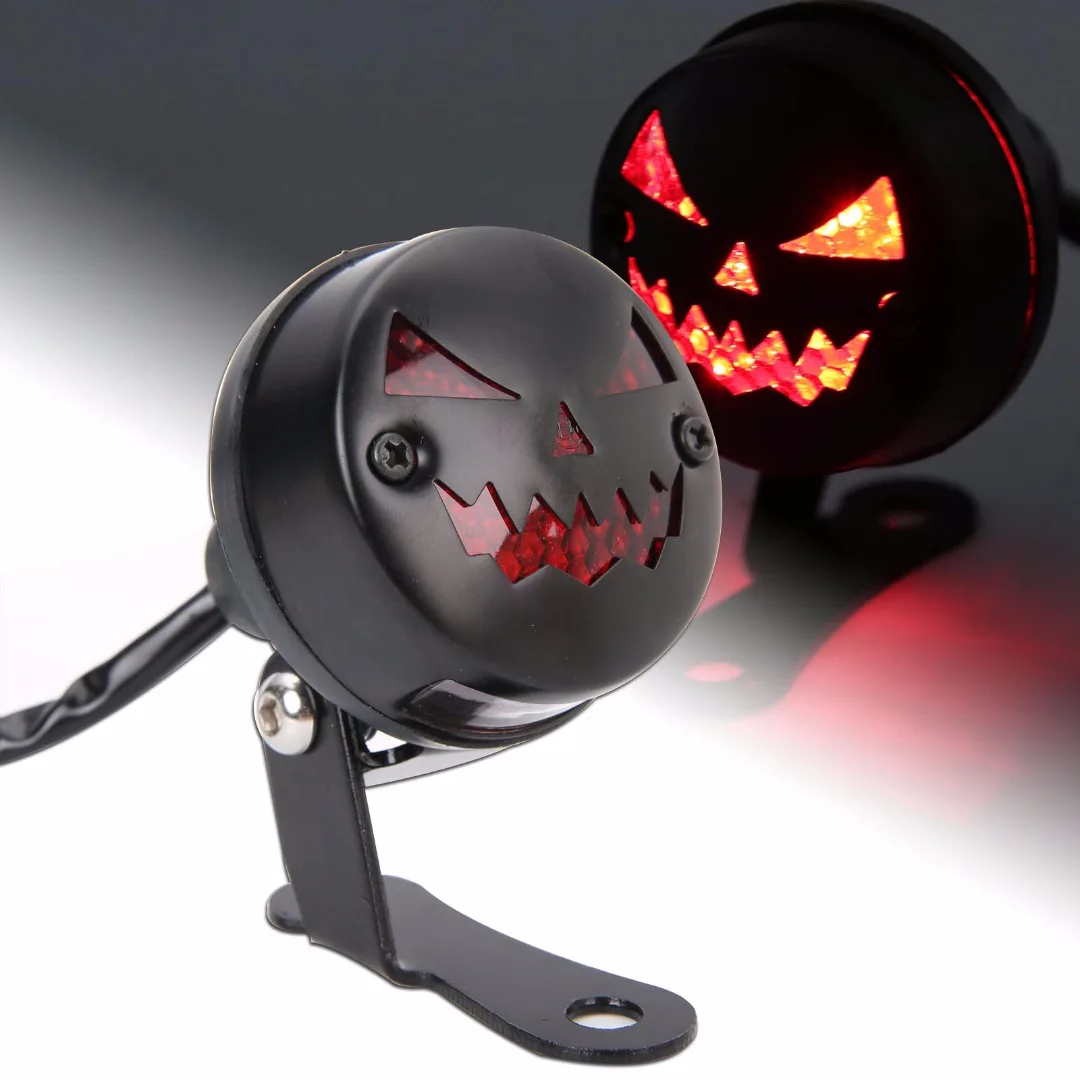 

Halloween Universal Motorcycle Red LED Ghost Face Style License Plate Lamp Rear Tail Brake Light for Motorbike Chopper Dirt Bike
