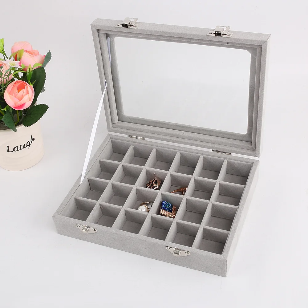 Velvet Glass Jewelry Display Box 20*15*4.5cm Jewelry Tray Holder Casket