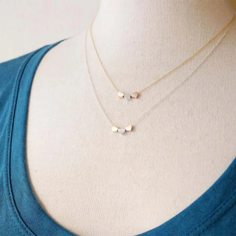 Fashion Women's 3Color Chian Three Hearts Pendant Simple Necklace Dress Gift