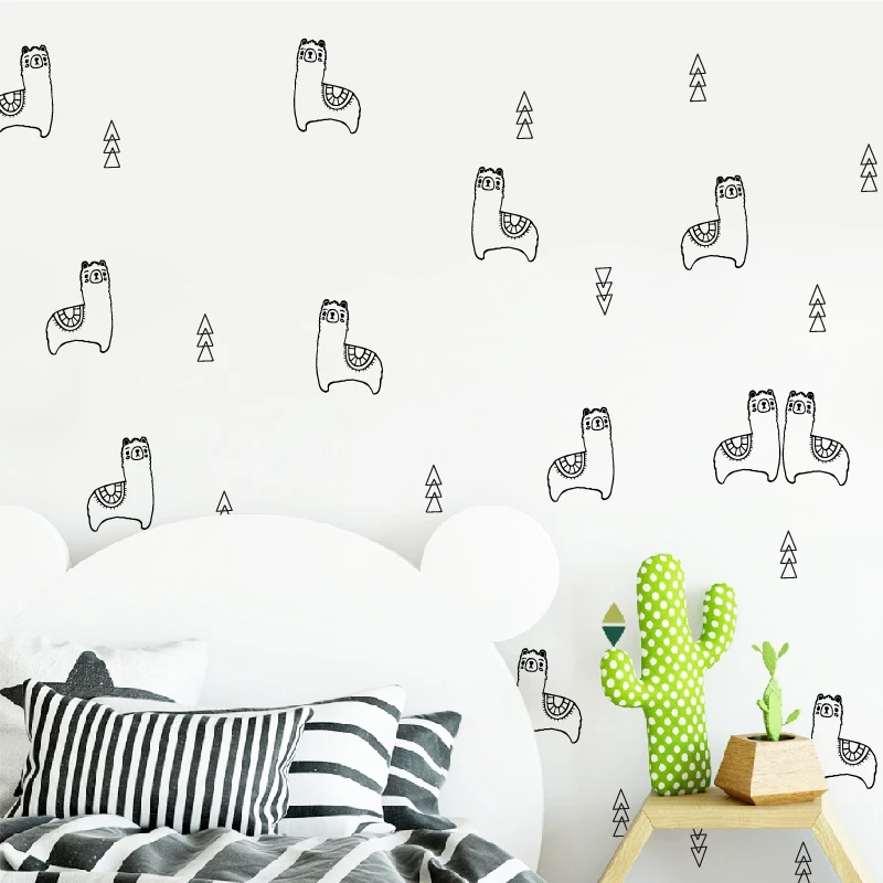 

Cute Animal Alpaca Nursery Wall Decals Decor Llama Triangles DIY Cartoon Vinyl Art Sticker For Home Baby Room Wall Decoration