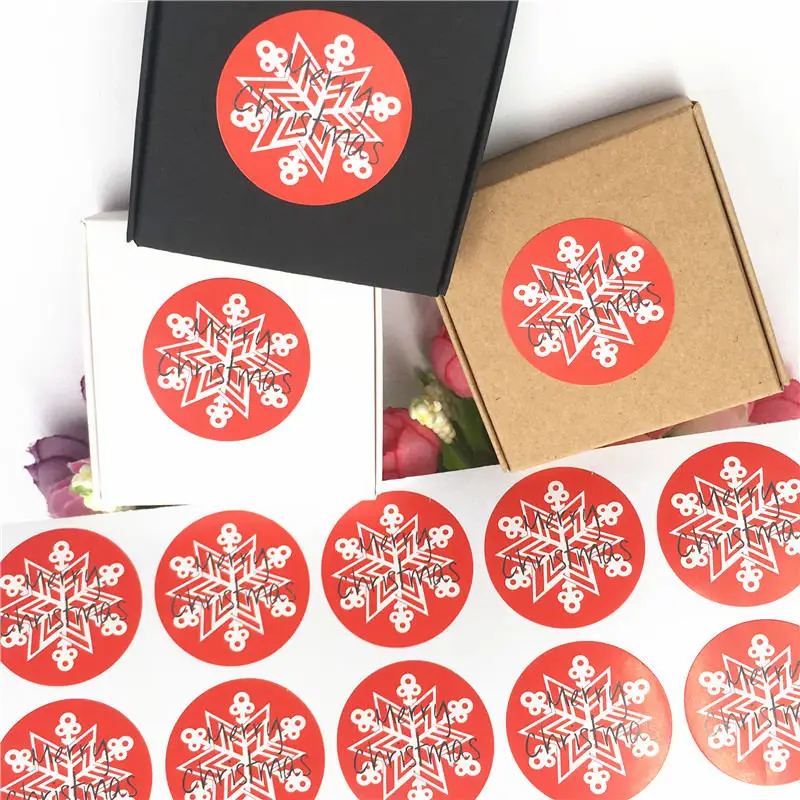 

500Pcs DIY 3.5cm Round Snowflake Self-adhesive Stickers For Western Festival Adornment Labels Gift Bags Paper Sealing Stickers