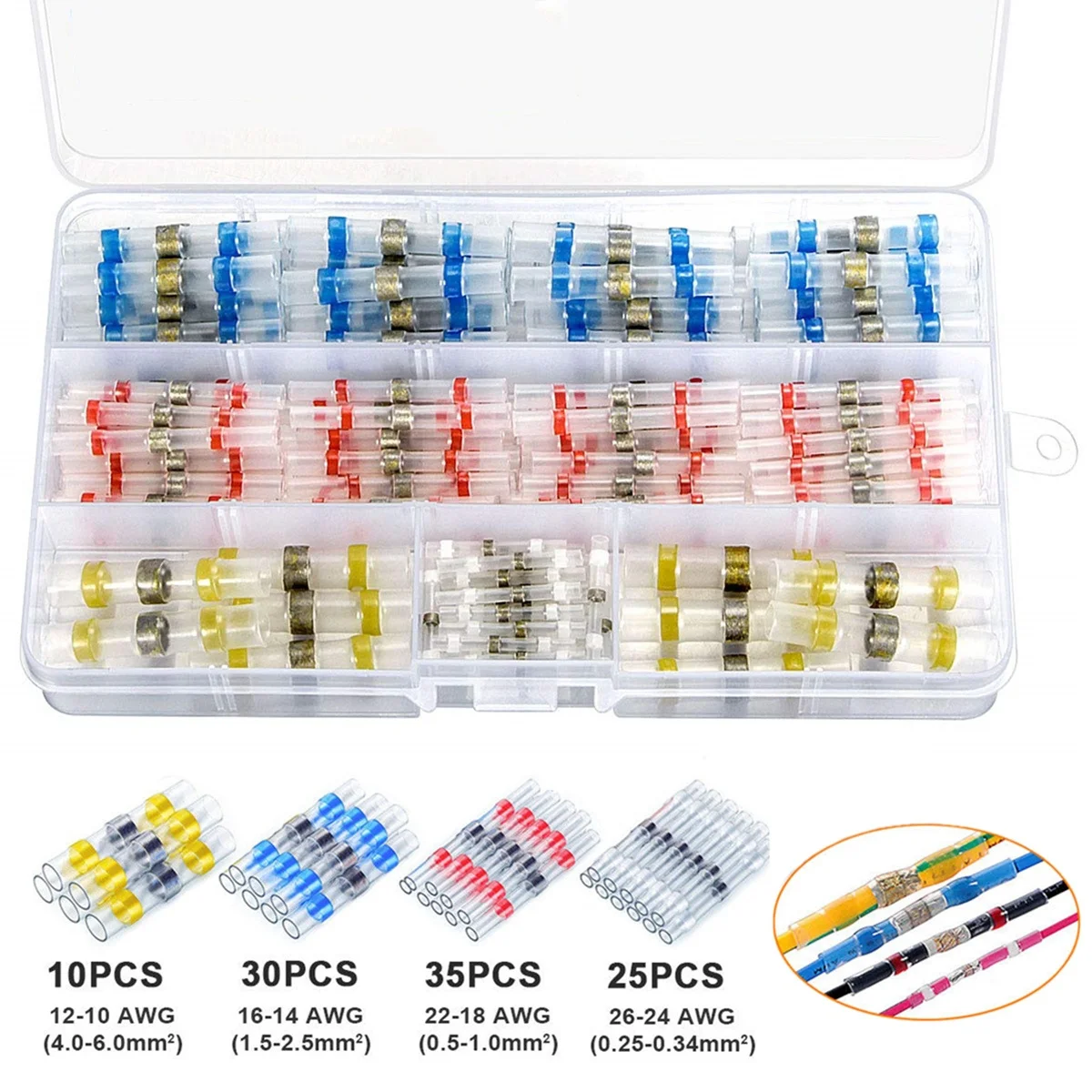 

100 шт. ассортимент кабель паянный рукав Терминаторы термоусадочные стыковые соединители электрические провода обжимные терминалы комплект