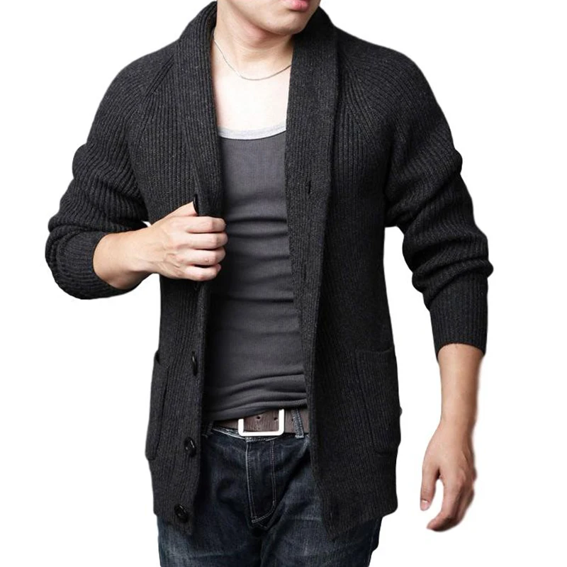 Idopy Men's Casual Slim Thick Shawl Collar Wool Cardigan Sweaters With Pockets For Male Knit Coat ► Photo 2/6
