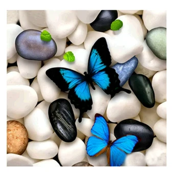 

5D DIY Round Full Drill Diamond Painting Cobblestone Blue Butterfly Diamond Embroidery Mosaic Cross Stitch Wall Stickers