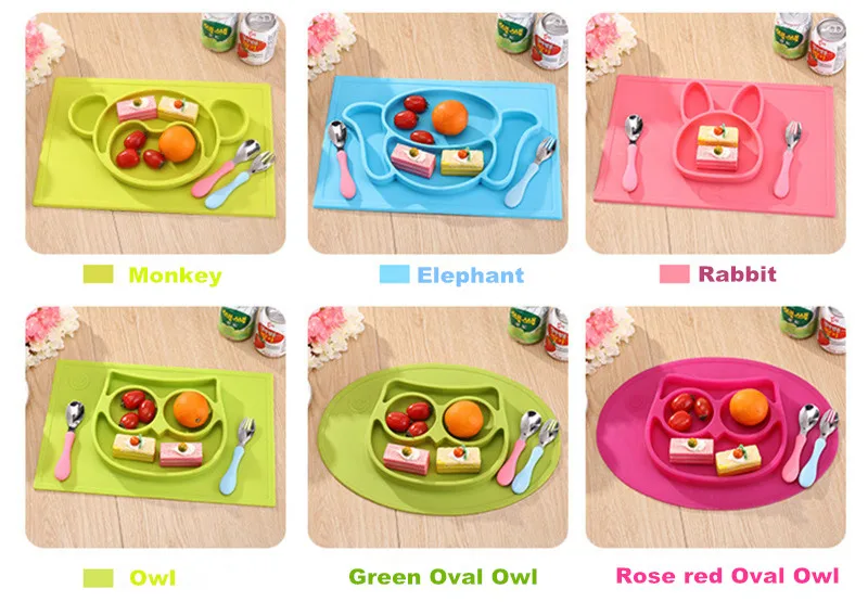 New Infant Baby Feeding Tableware Safe Silicone Cute Animals Shape Slip-resistant Baby Dishes Snack Fruit Baby Feeding Set XSKP10 (2)