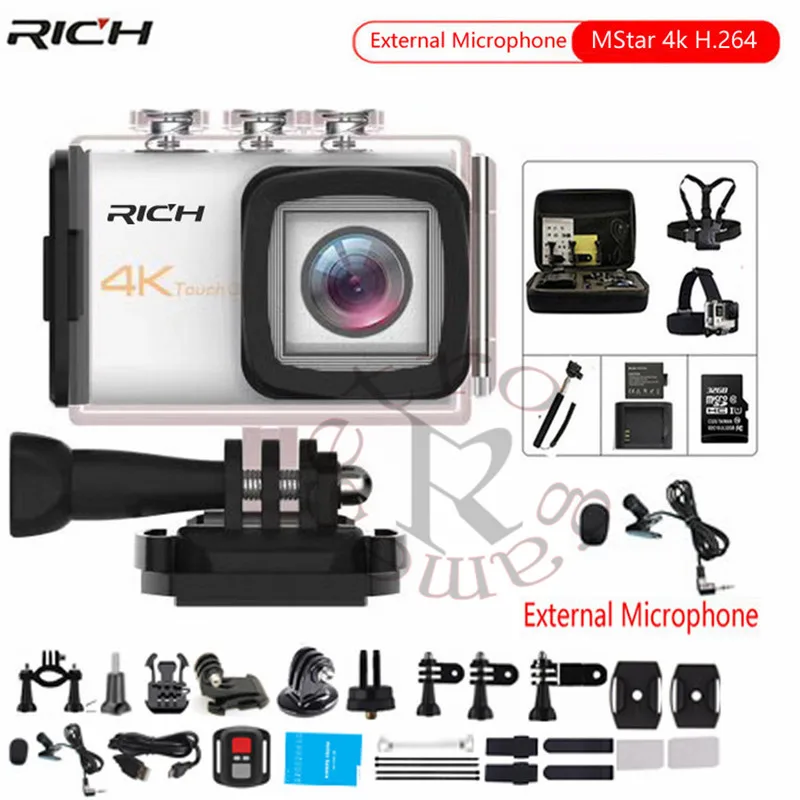 DHL 10 шт./лот RICH Action Camera Ultra HD4k 8MP Wifi 170 градусов Подводная Водонепроницаемая 30M Cam Remote