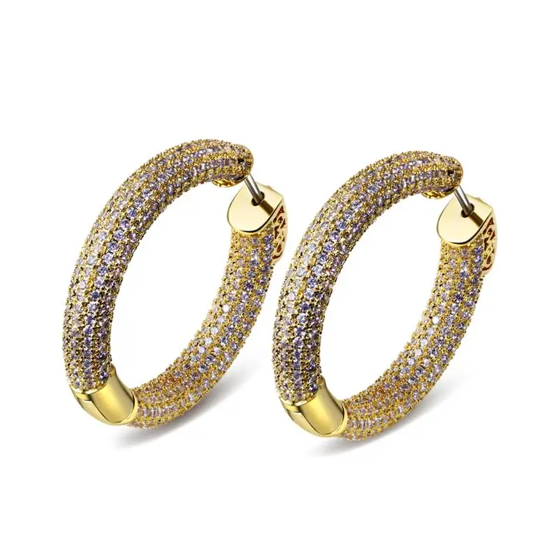 

New Design Top Popular Circle Earrings AAA Cubic Zircon Simple Big Gold Color 32mm Hoop Earring For Women Hip Hop Charm Jewelry