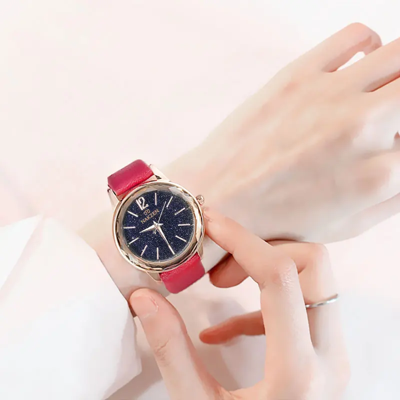 NAKZEN Индивидуальные Романтические женские часы женские звездное небо наручные часы кожа со стразами, дизайнерские красные часы Reloj Mujer Saat