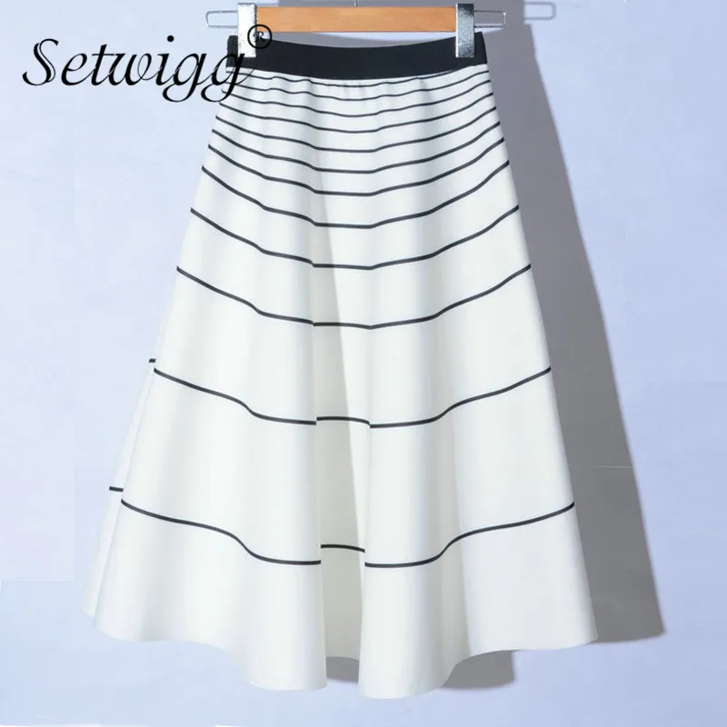Setwigg, весна, толстые длинные юбки для скейтеров, стиль Хепберн, эластичная талия, тонкая полосатая длинная Расклешенная юбка трапециевидной формы