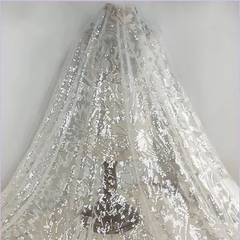 

130 CM wide 1 yard sequins sparkle luxury gorgeous Embroidery White wedding grown dress lace fabric couture lace fabric