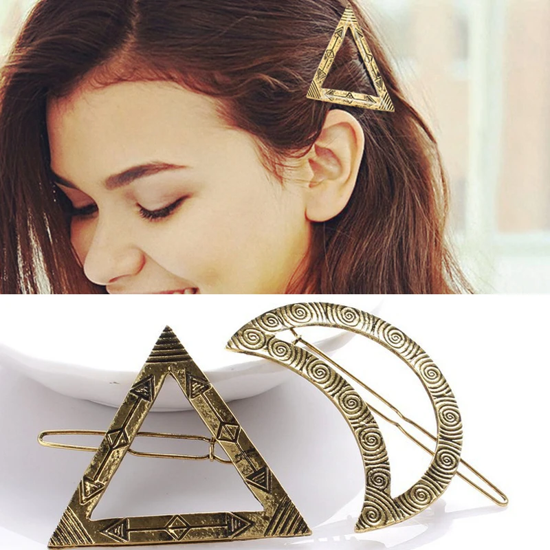 

MISM Woman Girls Retro Geometric Alloy Hairpins Hair Clips Triangle Moon Barrettes Hairgrip Simple Mujer Hair Accessories Tiara
