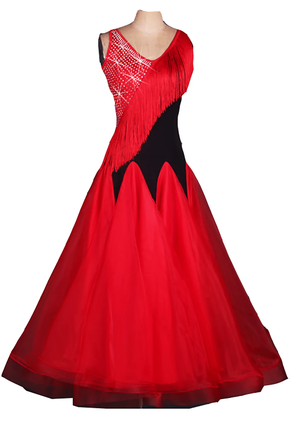 plus size Red rhinestone Tassel Ballroom dancing dresses Viennese