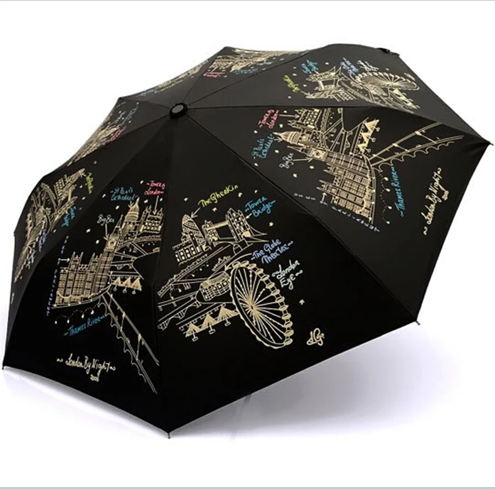 New London Night View Pattern Automatic Anti UV Clear/Rain Folding