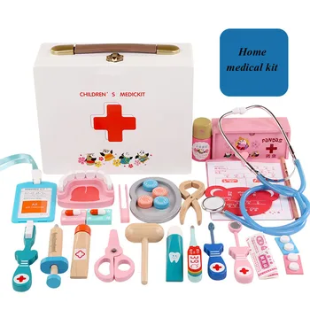 

Children's simulation play house toy doctor toy nurse injection wooden box medicine box boy girl gift set