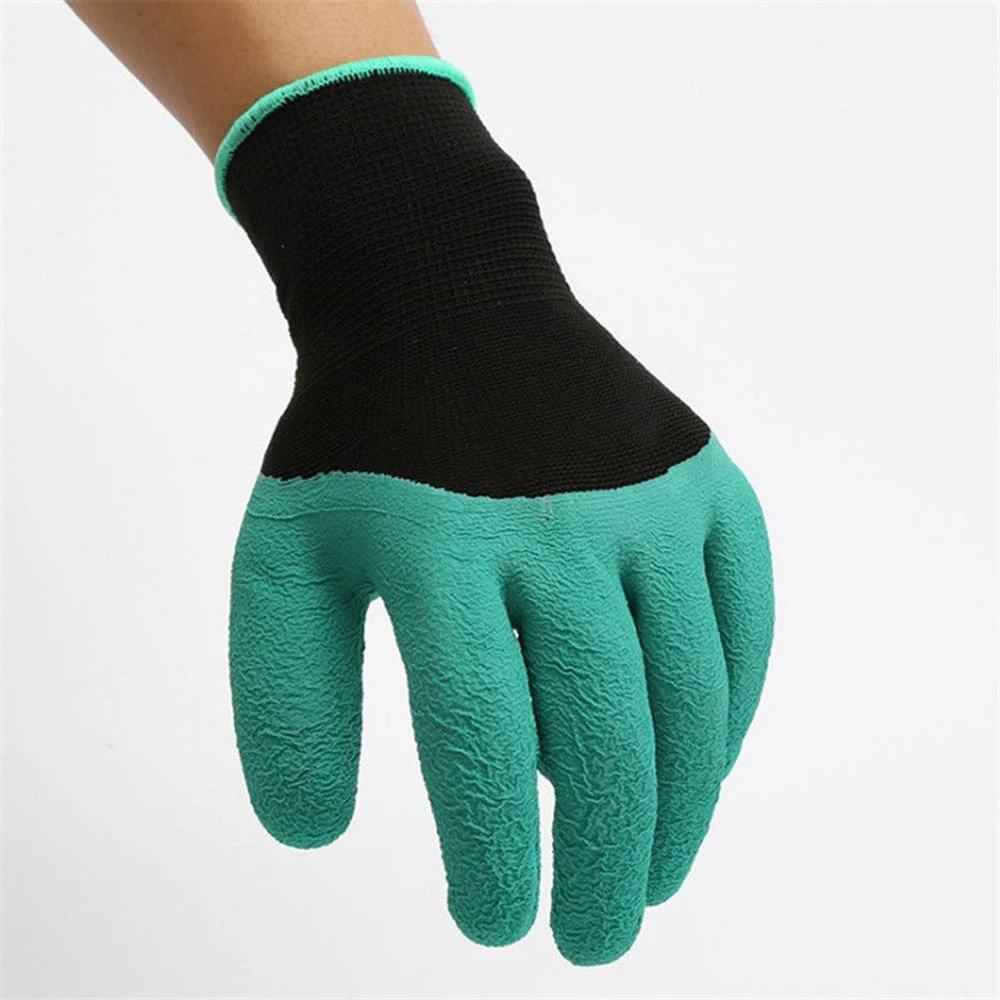 1 Pair Rubber Polyester Builders Garden Work Latex Gloves 4 ABS Plastic