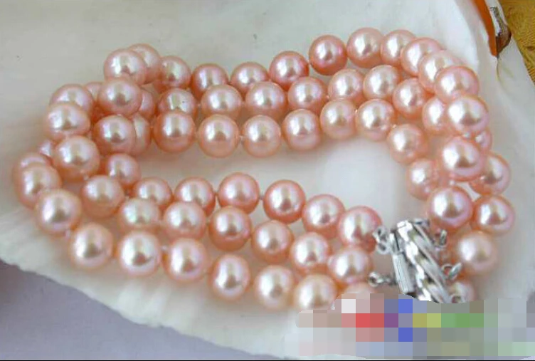 

0547 3ROW ROUND PINK FRESHWATER CULTURED PEARL BRACELET
