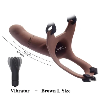 Big Size Silicone Strap on Dildo for Men Realistic Penis Extender Enlarger Male Hollow Strapon Dildo+Bullet Vibrator Sex Product 5