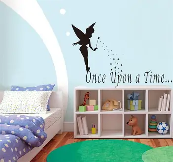 

cartoon cute Fairy Tale Once Upon A Time quote wall stickers Flying Lovely Angle With Star for kids room home decal girls love