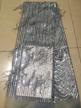

new African 3D tassel sparkle fabric of high quality French sequins lace gold sparkle fabric is used for evening dress sewing
