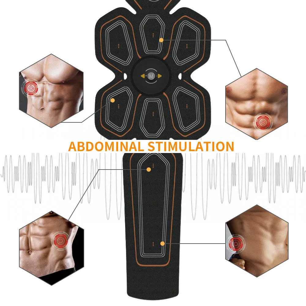 EMS ABS Trainer Abdominal Electro Stimulator Electrostimulation USB Charged Fitness Home Workout Gym Muscle Toning Belts (6)