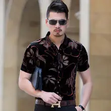 Высококачественная Летняя мужская одежда шелковая Хлопковая мужская рубашка с коротким рукавом Повседневная тонкая мягкая деловая рубашка с цветочным принтом