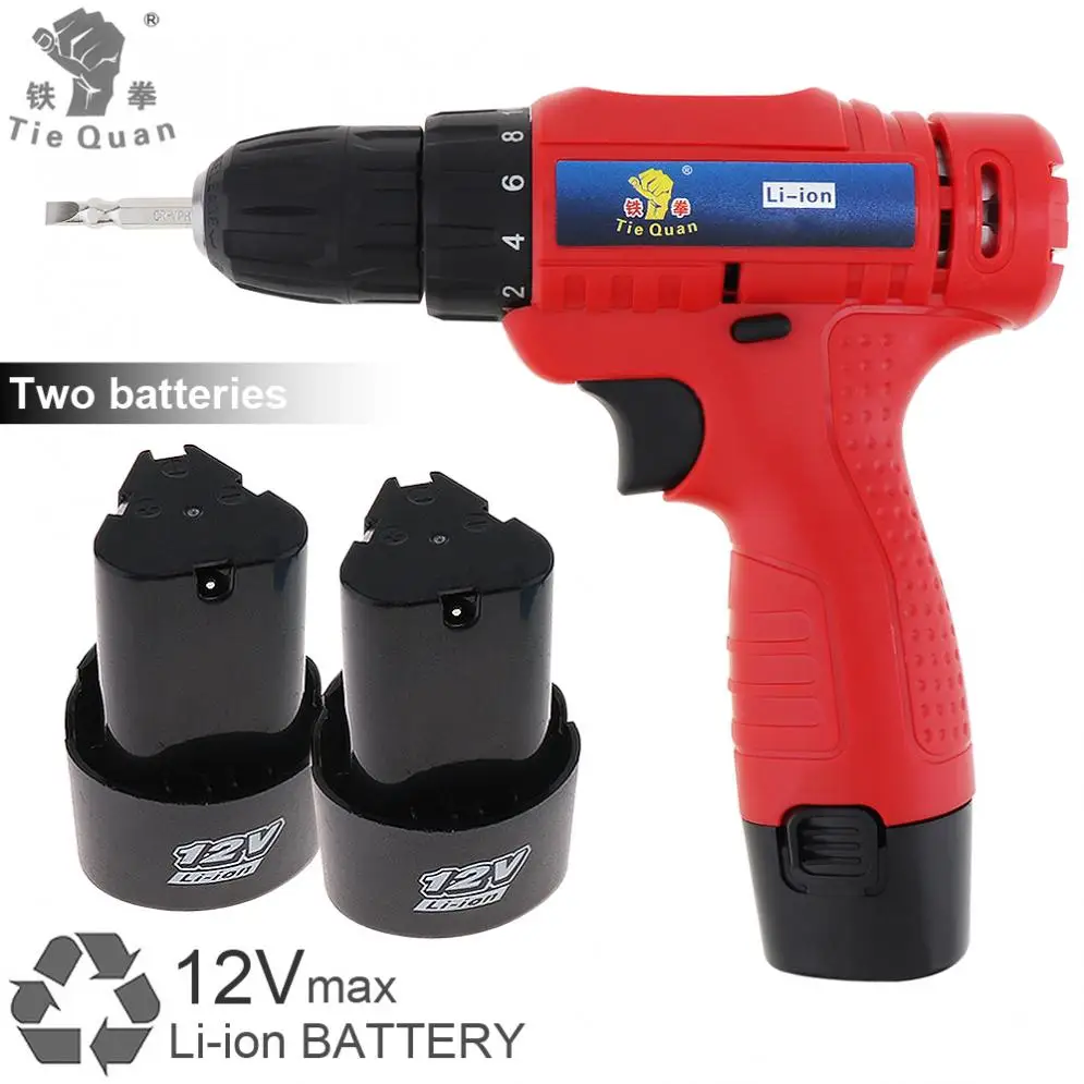 

AC 100 - 240V Cordless 12V Electric Drill / Screwdriver with 2 Li-ion Batteries for Handling Screws / Punching