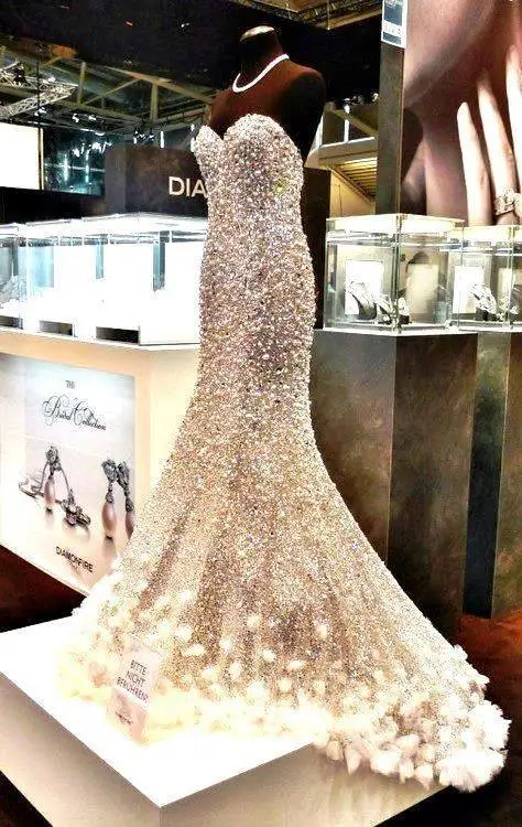 Dazzling Amazing Diamond Full Beaded Crystal Sweetheart Real Photo Bridal Dress Long Mermaid 