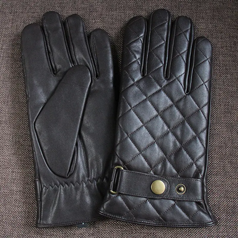 Перчатки из натуральной кожи модные перчатки из овчины Теплые бархатные наручные пряжки мужские зимние перчатки для вождения 17-5 - Цвет: Black