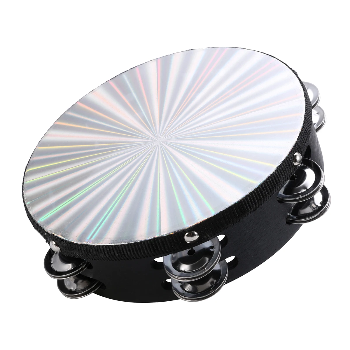 8'' Musical Tambourine Reflective Percussion Wood Frame Double Row Metal Jingle Church Band Musical Instruments Gifts For Party